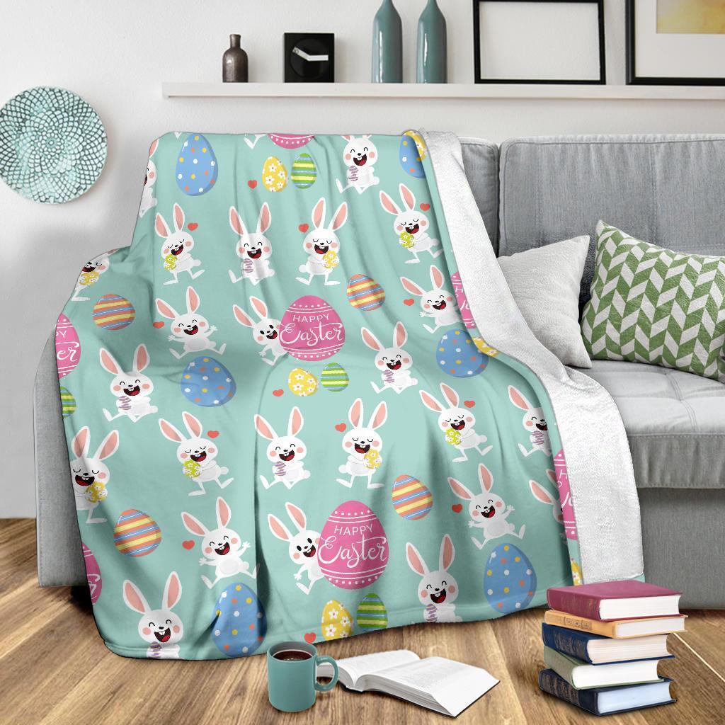 Easter Bunny Egg Pattern Flannel Blanket For Living Room And Bedroom Styling