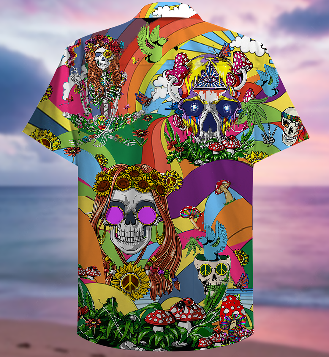 Funny Hippie Skull Peace Life Colorful - Hawaiian Shirt
