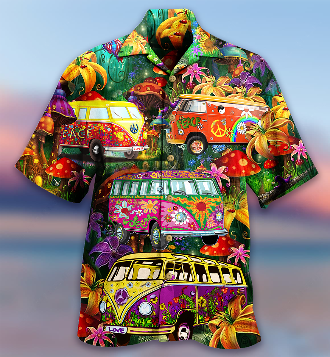 Colorful Hippie Bus Peace Life Vintage Style - Hawaiian Shirt
