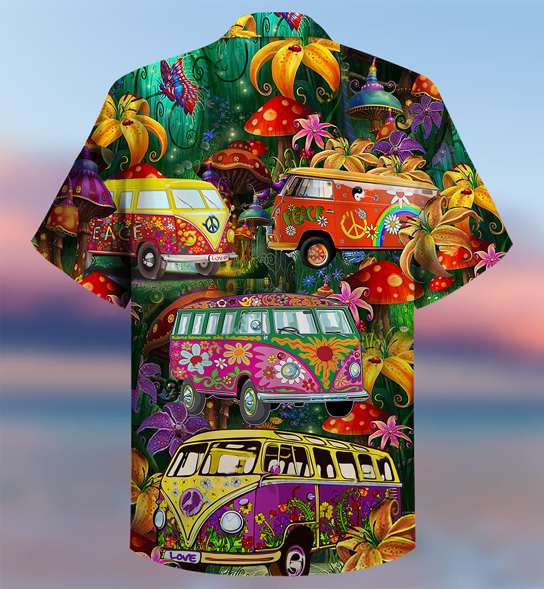 Colorful Hippie Bus Peace Life Vintage Style - Hawaiian Shirt
