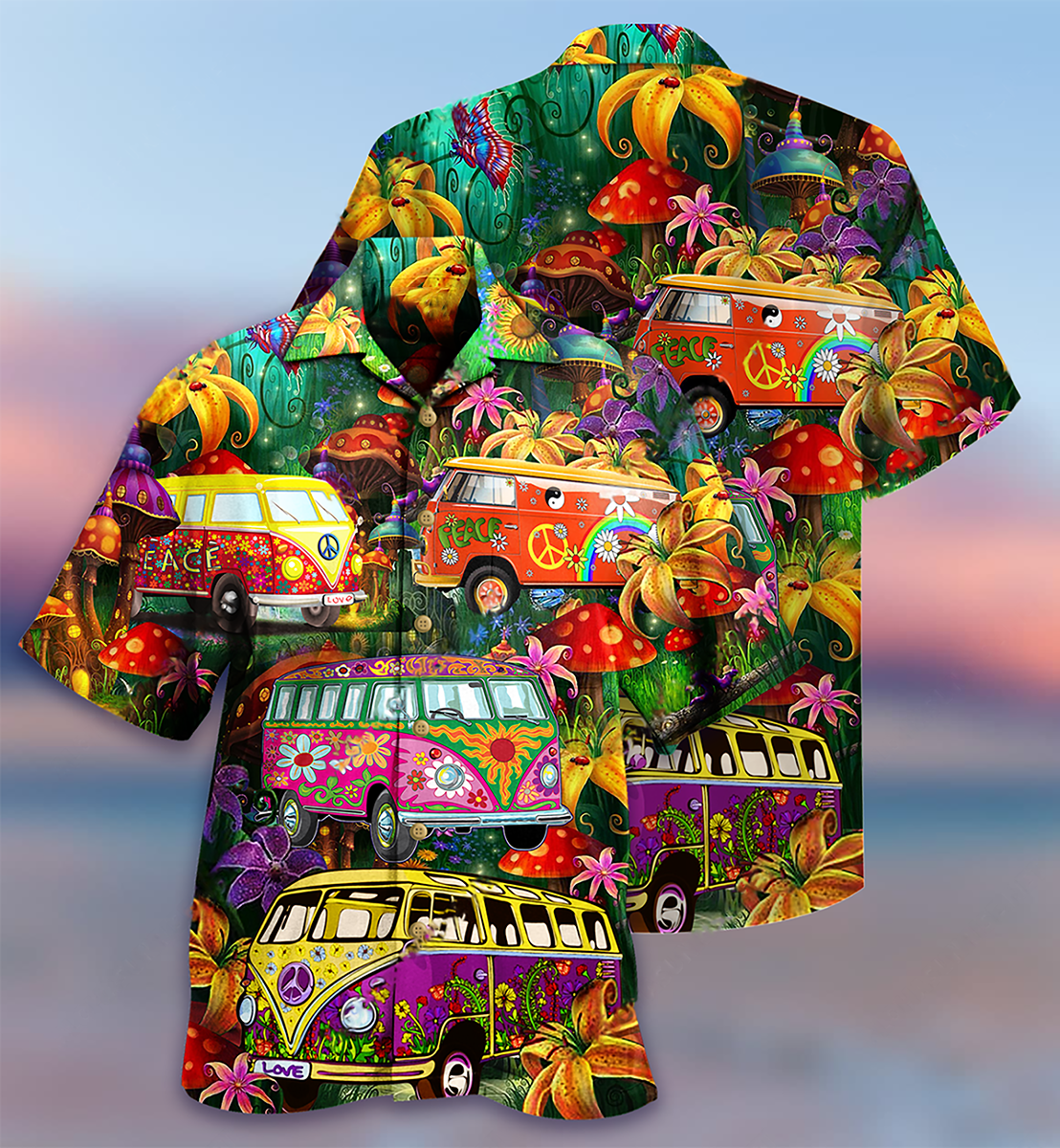 Colorful Hippie Bus Peace Life Vintage Style - Hawaiian Shirt
