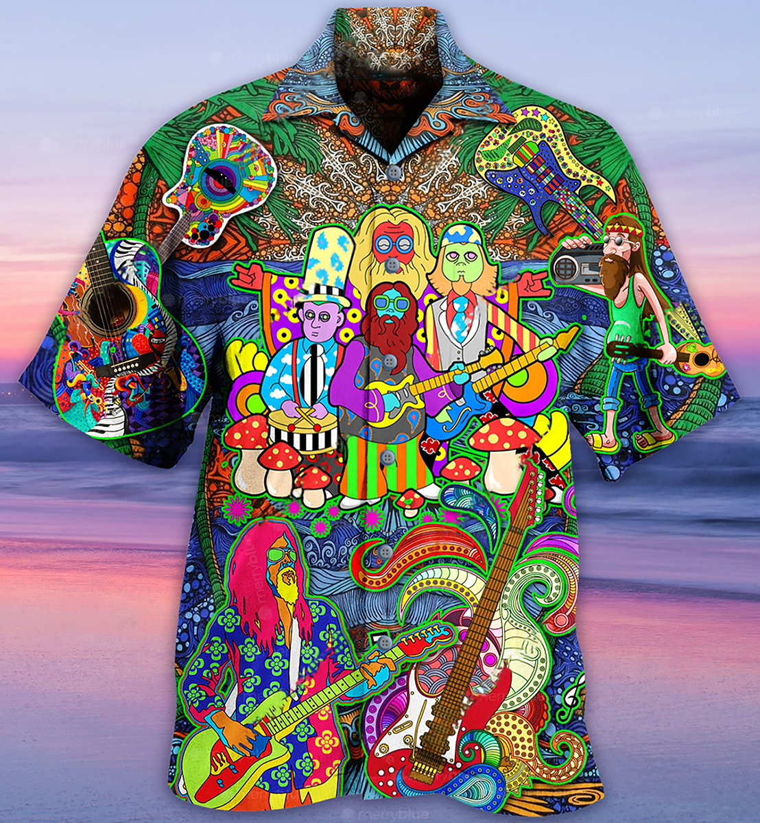 Hippie Music Electric Guitar Colorful Vintage Style - Hawaiian Shirt
