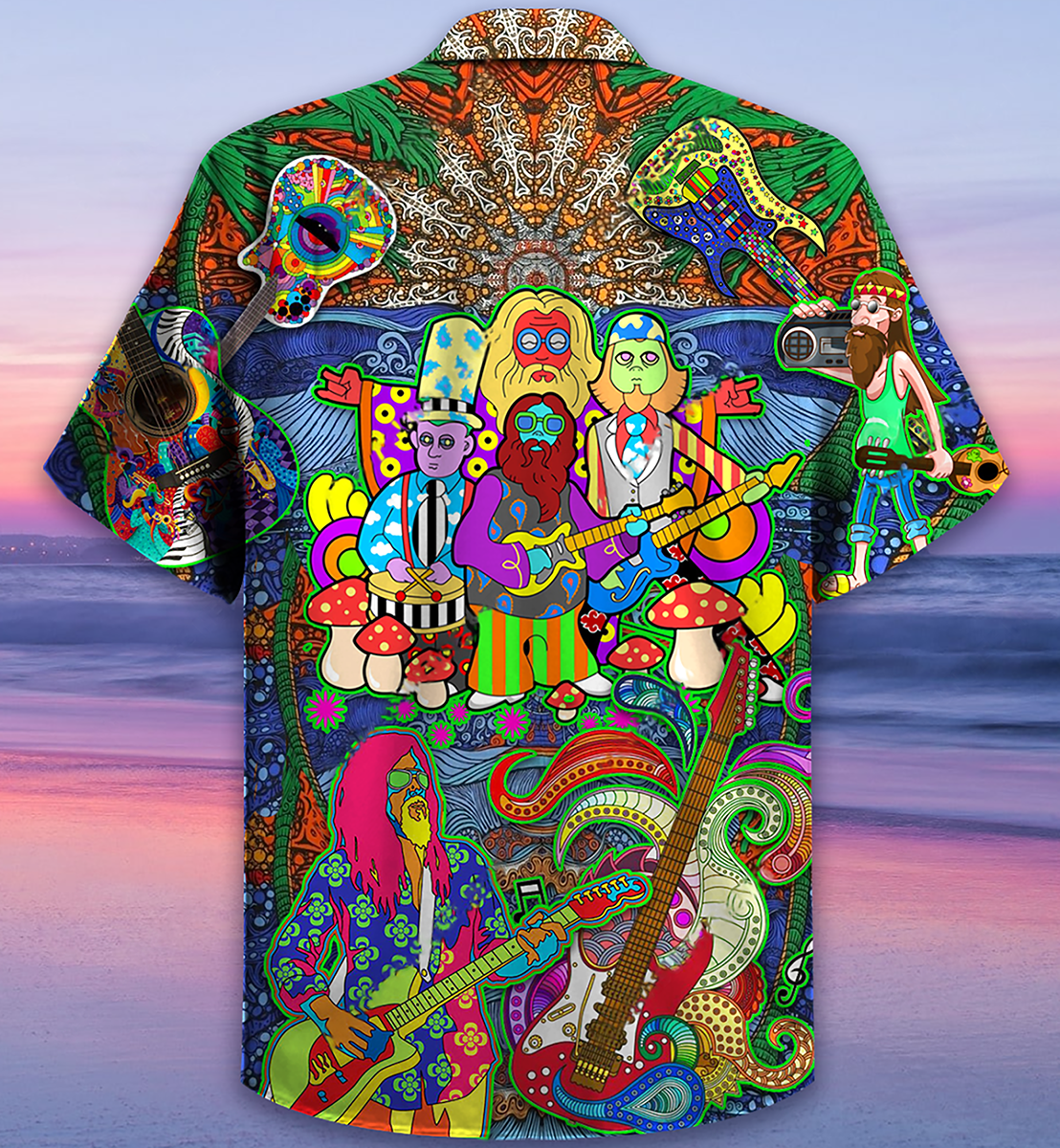 Hippie Music Electric Guitar Colorful Vintage Style - Hawaiian Shirt

