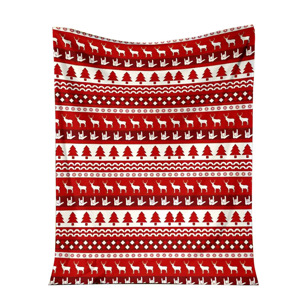 Asl Christmas Red Pattern 50 x 60 Inch Flannel Blanket For Cozy Bedroom And Sofa Decor