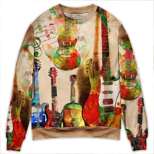 Abstract Colorful Guitar Art Style – Sweater - Ugly Christmas Sweater