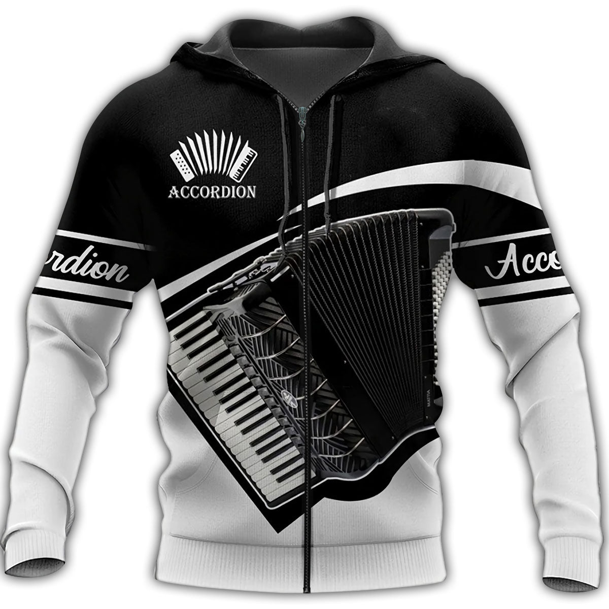 Accordion Is My Life Black And White - 3D Hoodie