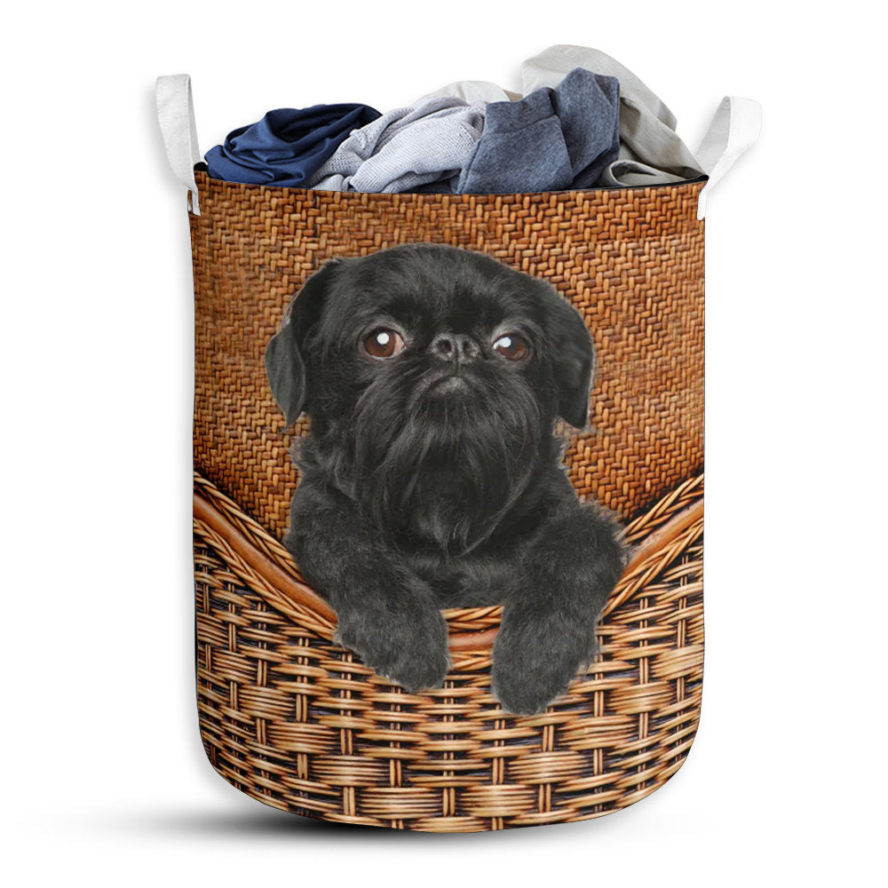 S: 17.72”x13.78” (45x35 cm) Affenpinscher dog rattan teaxture - Laundry basket - Owls Matrix LTD