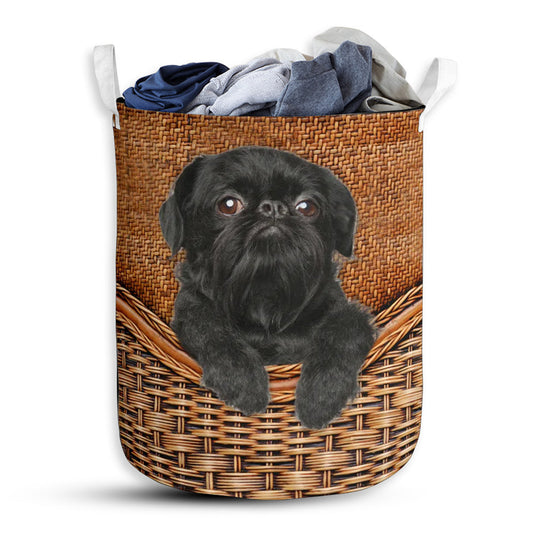 S: 17.72”x13.78” (45x35 cm) Affenpinscher dog rattan teaxture - Laundry basket - Owls Matrix LTD
