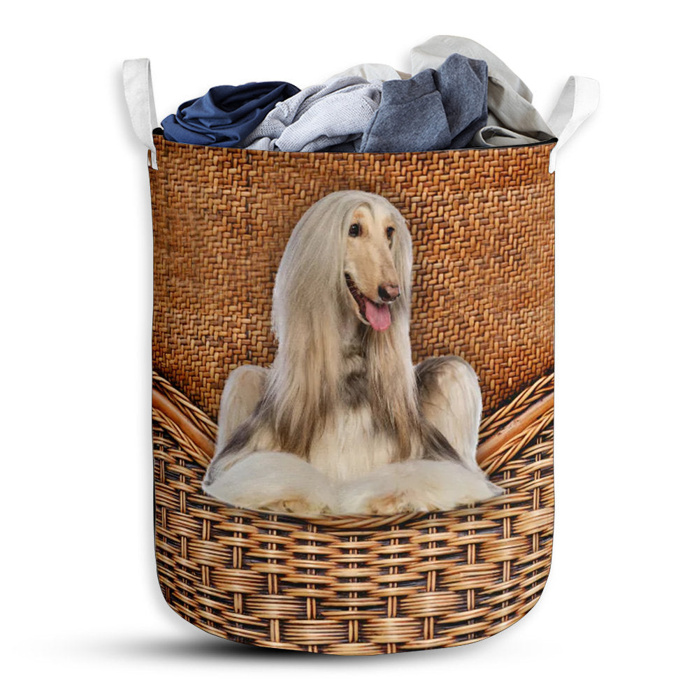 S: 17.72”x13.78” (45x35 cm) Afghan Hound Dog Rattan Teaxture Cool Style - Laundry Basket - Owls Matrix LTD