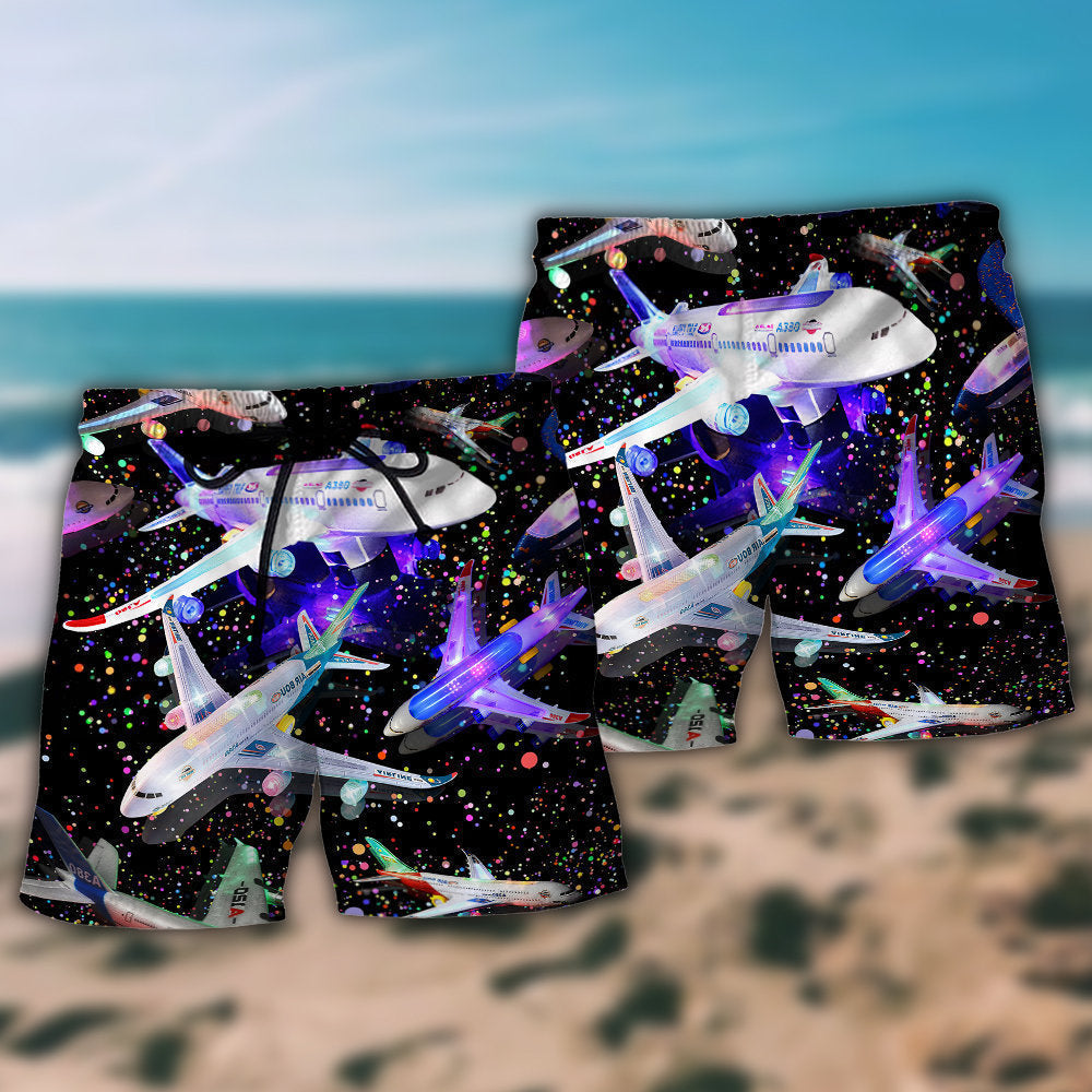 Airplane Dreamy Galaxy Flight Art – Beach Short