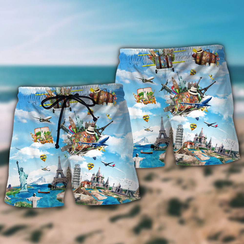 Airplane Travel World Art - Beach Short