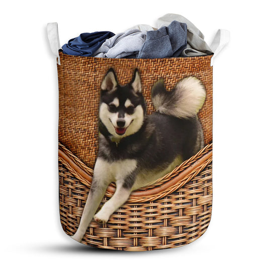 S: 17.72”x13.78” (45x35 cm) Alaskan Klee Kai Dog Rattan Teaxture - Laundry Basket - Owls Matrix LTD