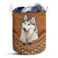 S: 17.72”x13.78” (45x35 cm) Alaskan Malamute Dog Rattan Teaxture - Laundry Basket - Owls Matrix LTD