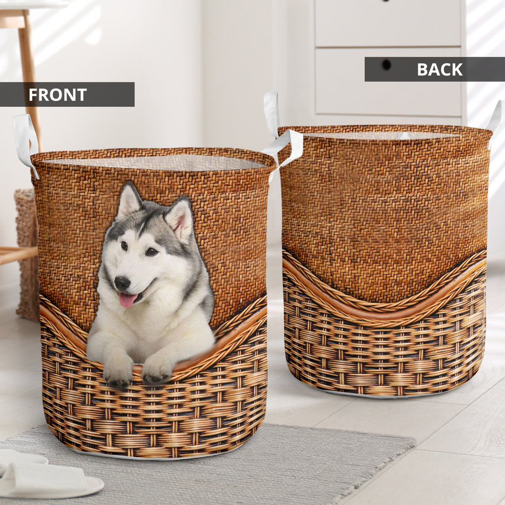 Alaskan Malamute Dog Rattan Teaxture - Laundry Basket - Owls Matrix LTD