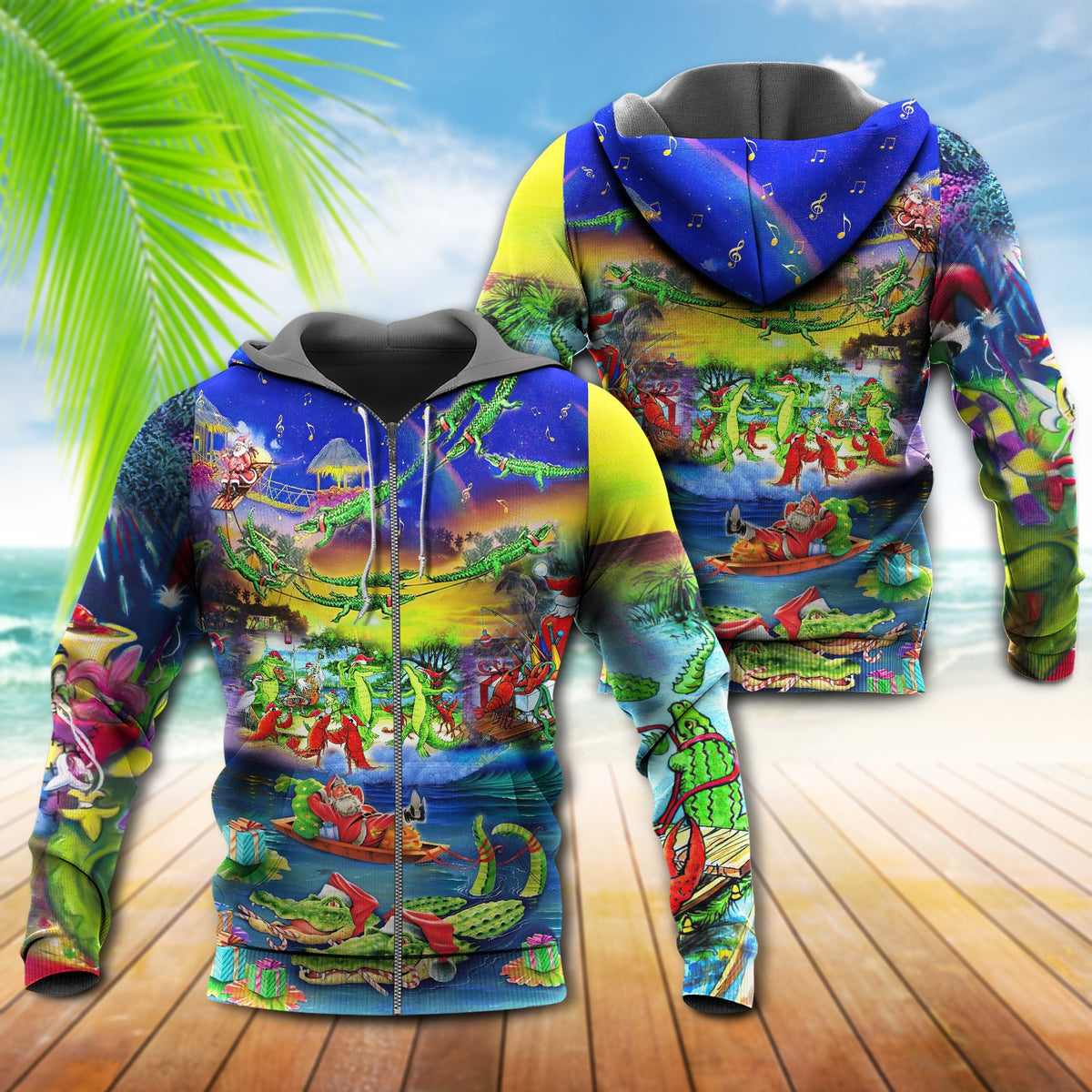 Alligator Christmas Santa Riding Alligator - Hoodie - Owls Matrix LTD