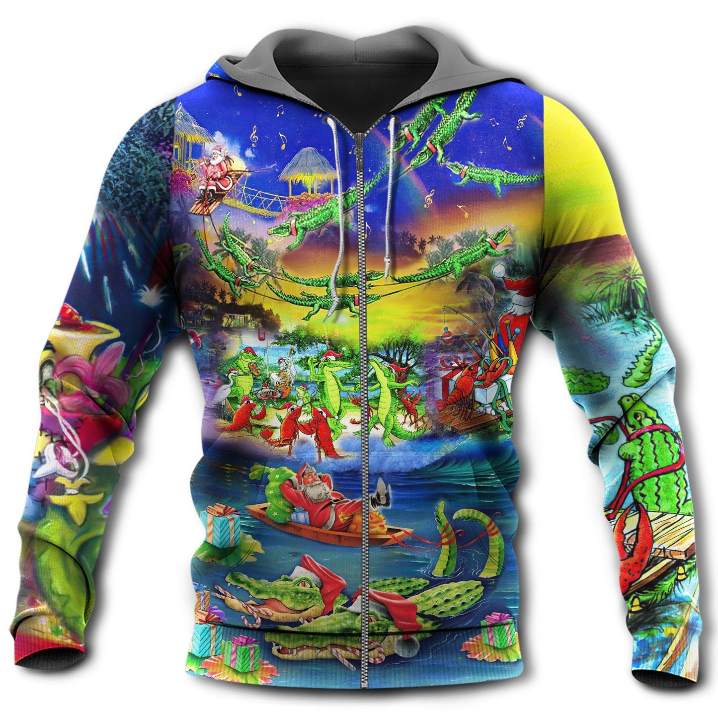 Santa Riding Alligator Christmas - 3D Hoodie