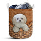 S: 17.72”x13.78” (45x35 cm) All White Shih Tzu Dog Rattan Teaxture - Laundry Basket - Owls Matrix LTD