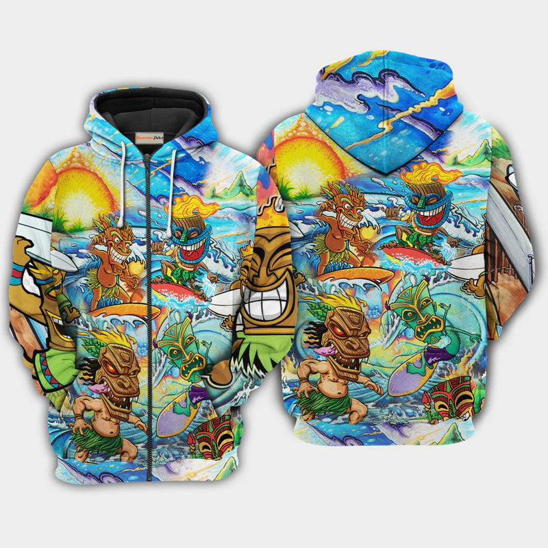 Aloha Tiki Surfing Sunset Art – 3D Hoodie
