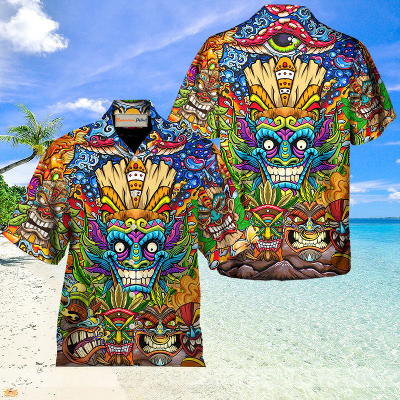Aloha Tiki Mask Tribal Design – Hawaiian Shirt
