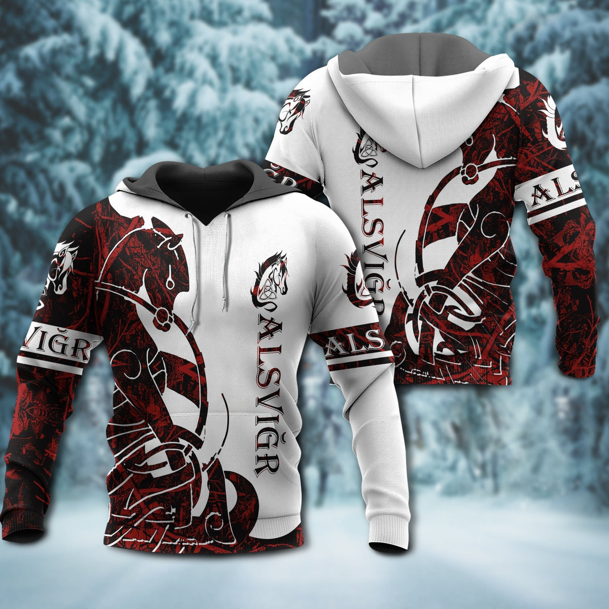 Viking Alsvidr Legend Red White - 3D Hoodie