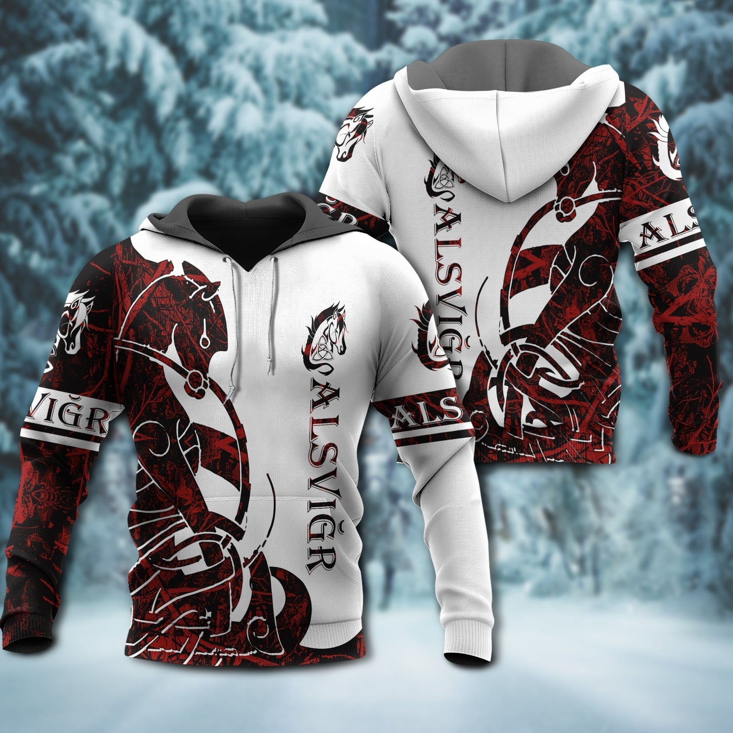 Viking Alsvidr Legend Red White - 3D Hoodie