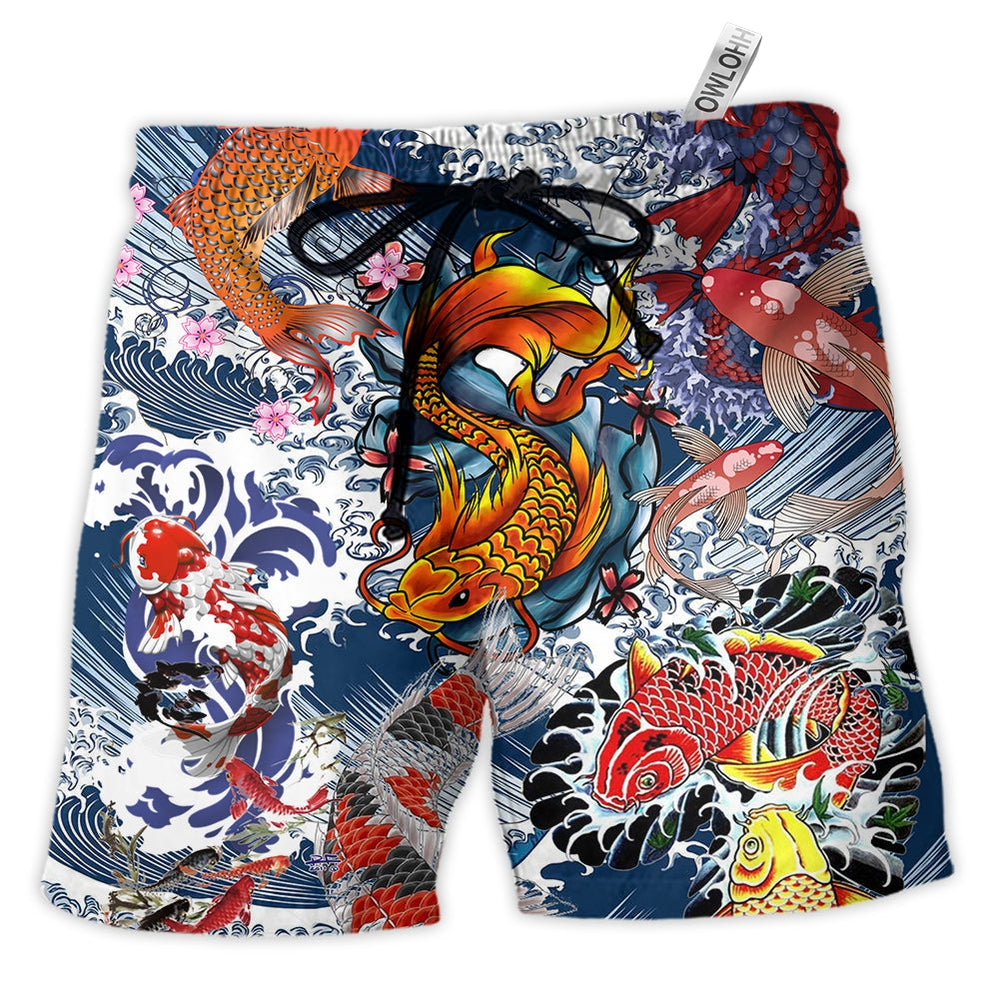 Beach Short / Adults / S Fish Amazing Koi Fish In The Sea - Beach Short - Owls Matrix LTD