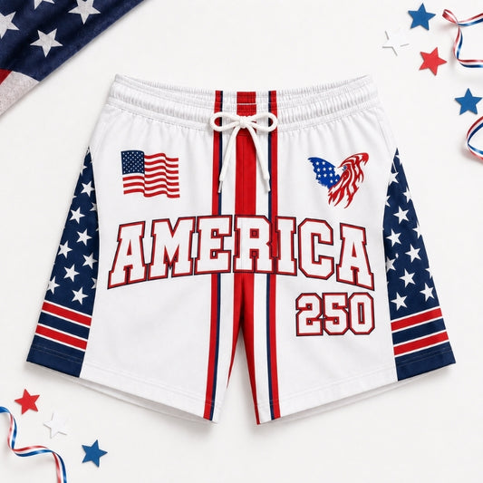 America 250th Anniversary Beach Short- America Red Stripe Print