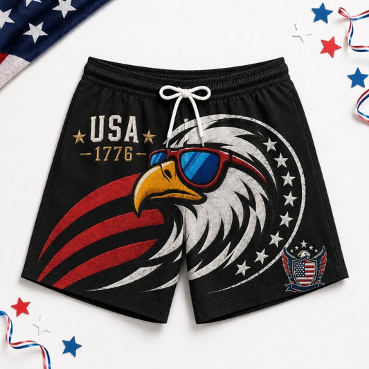 America 250th Anniversary Beach Short- Cool Eagle Black Print
