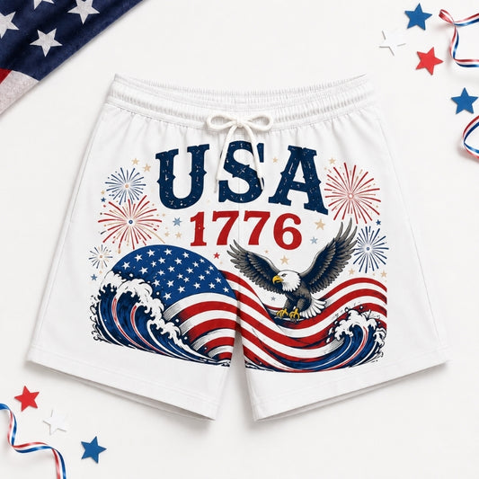 America 250th Anniversary Beach Short- Eagle Surf Flag Waves