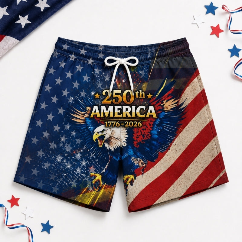 America 250th Anniversary Beach Short- Fierce Screaming Eagle