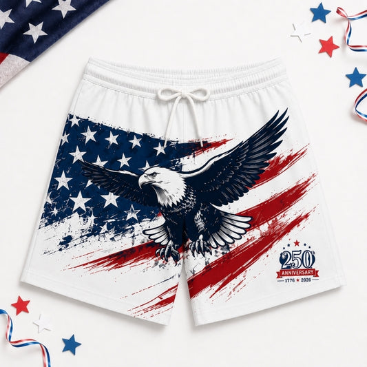 America 250th Anniversary Beach Short- Soaring Eagle Flag Art
