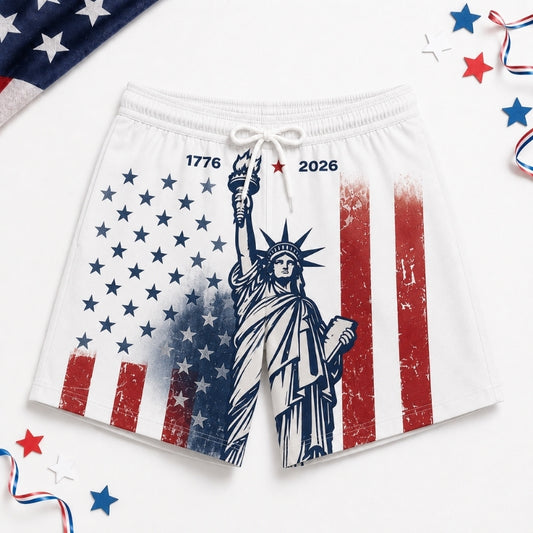 America 250th Anniversary Beach Short- Statue of Liberty Flag