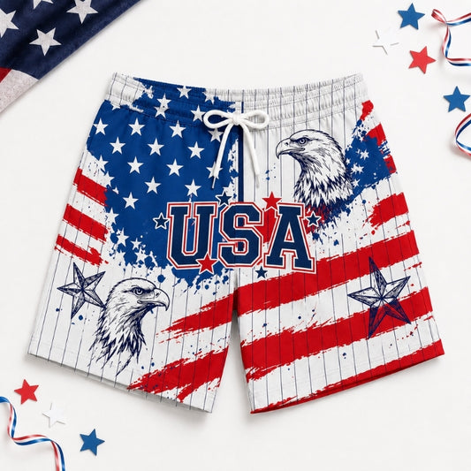 America 250th Anniversary Beach Short- Twin Eagle Flag Stripes