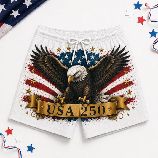 America 250th Anniversary Beach Short- USA Eagle Crest Banner