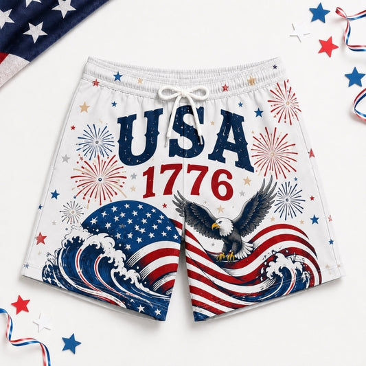 America 250th Anniversary Beach Short- USA Eagle Ocean Wave Short