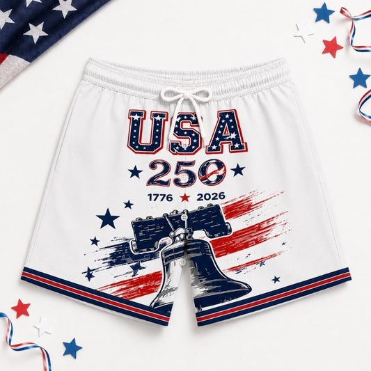 America 250th Anniversary Beach Short- USA Liberty Bell Flag