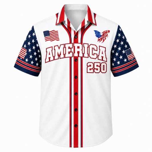 America 250th Anniversary Hawaiian Shirt - America Red Stripe Tee
