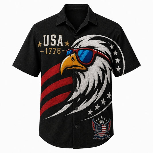 America 250th Anniversary Hawaiian Shirt - Cool Eagle Black Print