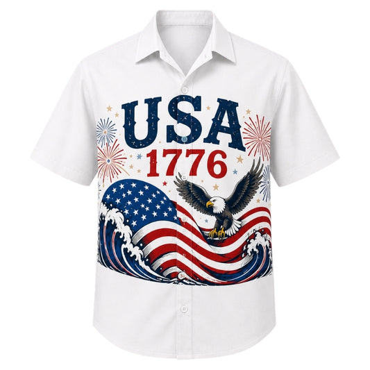 America 250th Anniversary Hawaiian Shirt - Eagle Surf Flag Waves