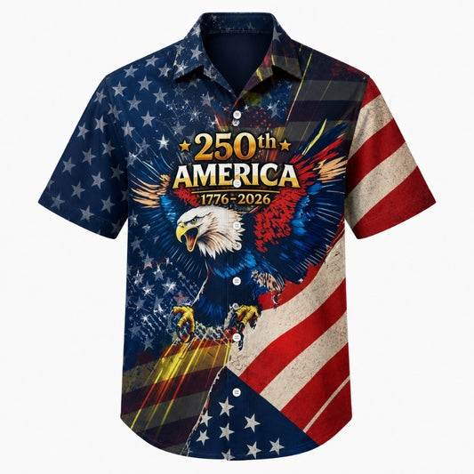 America 250th Anniversary Hawaiian Shirt - Fierce Screaming Eagle