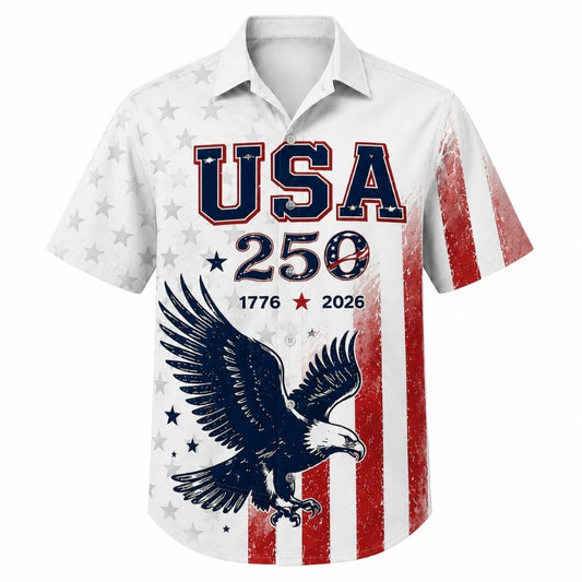 America 250th Anniversary Hawaiian Shirt - Soaring Eagle USA Flag