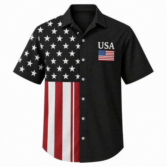 America 250th Anniversary Hawaiian Shirt - Split Flag Black Tee