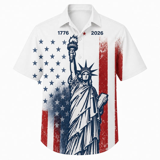 America 250th Anniversary Hawaiian Shirt - Statue of Liberty Flag