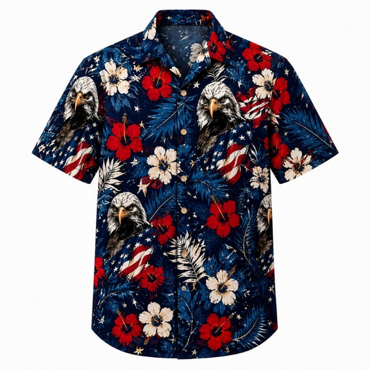 America 250th Anniversary Hawaiian Shirt - Tropical Floral Eagle