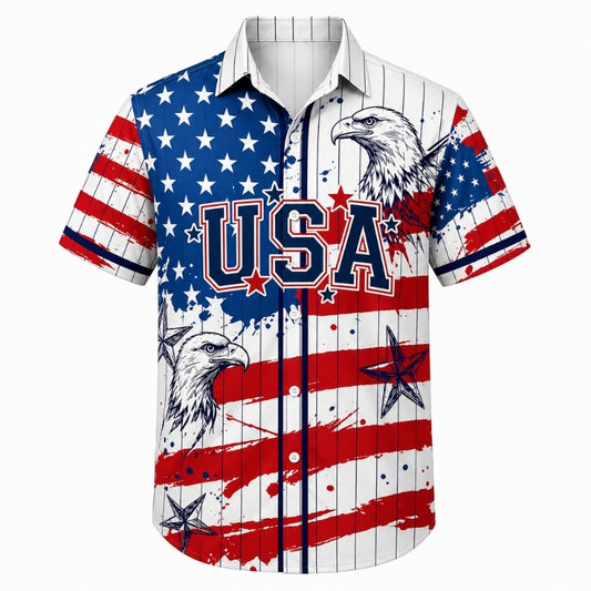 America 250th Anniversary Hawaiian Shirt - Twin Eagle Flag Stripes