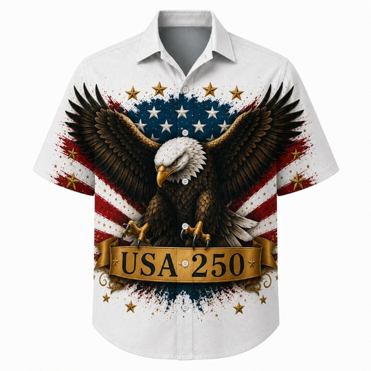 America 250th Anniversary Hawaiian Shirt - USA Eagle Crest Banner