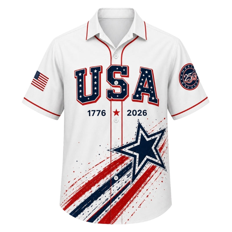 America 250th Anniversary Hawaiian Shirt- USA Shooting Star Brush