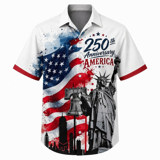 America 250th Anniversary Hawaiian Shirt - Watercolor Liberty Bell
