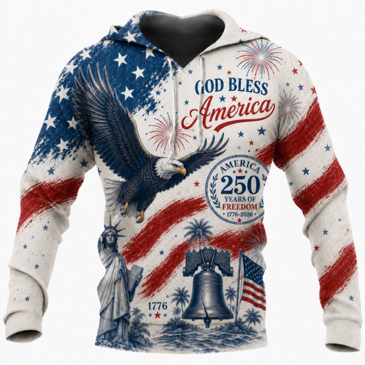 America 250th Anniversary Hoodie- God Bless America Eagle Brushed Flag