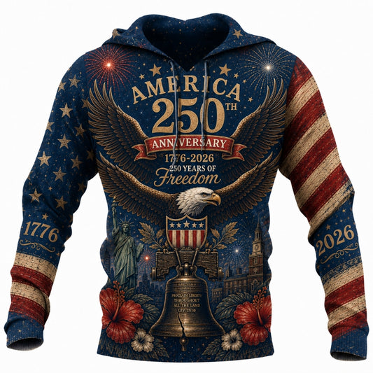 America 250th Anniversary Hoodie- Golden Winged Eagle Crest Tropical Print